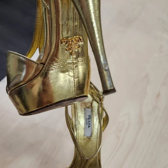 Prada Gold Heels Size 38 - Picture 7 of 11